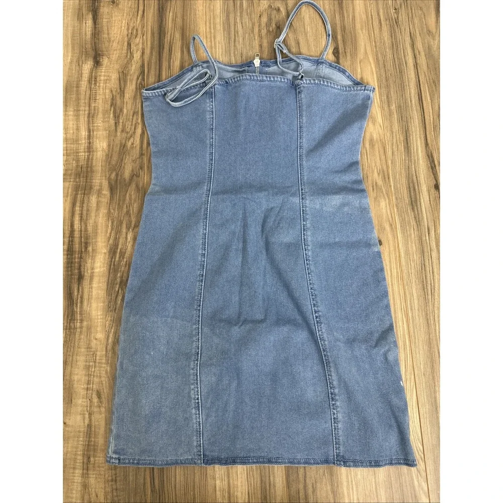 Forever 21 Women's Front Full Zip Denim Bodycon Dress Small Blue - Picture 7 of 8